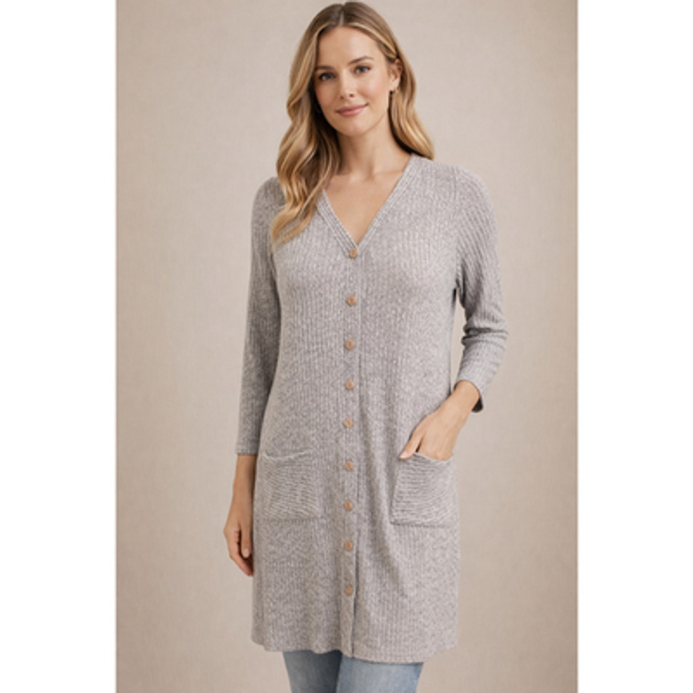 NWT people's project sz L grey old money tunic sweater shaket button up neutral